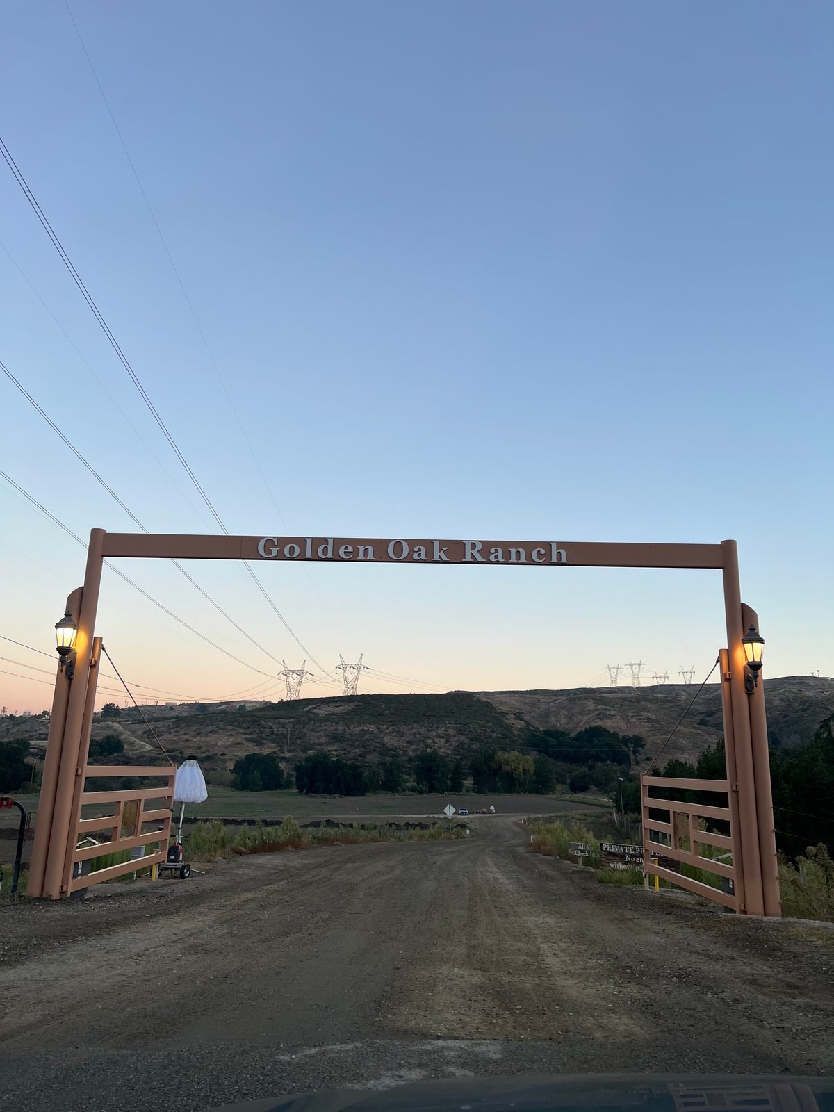 Entrance to Disney's Golden Oak Ranch at dusk